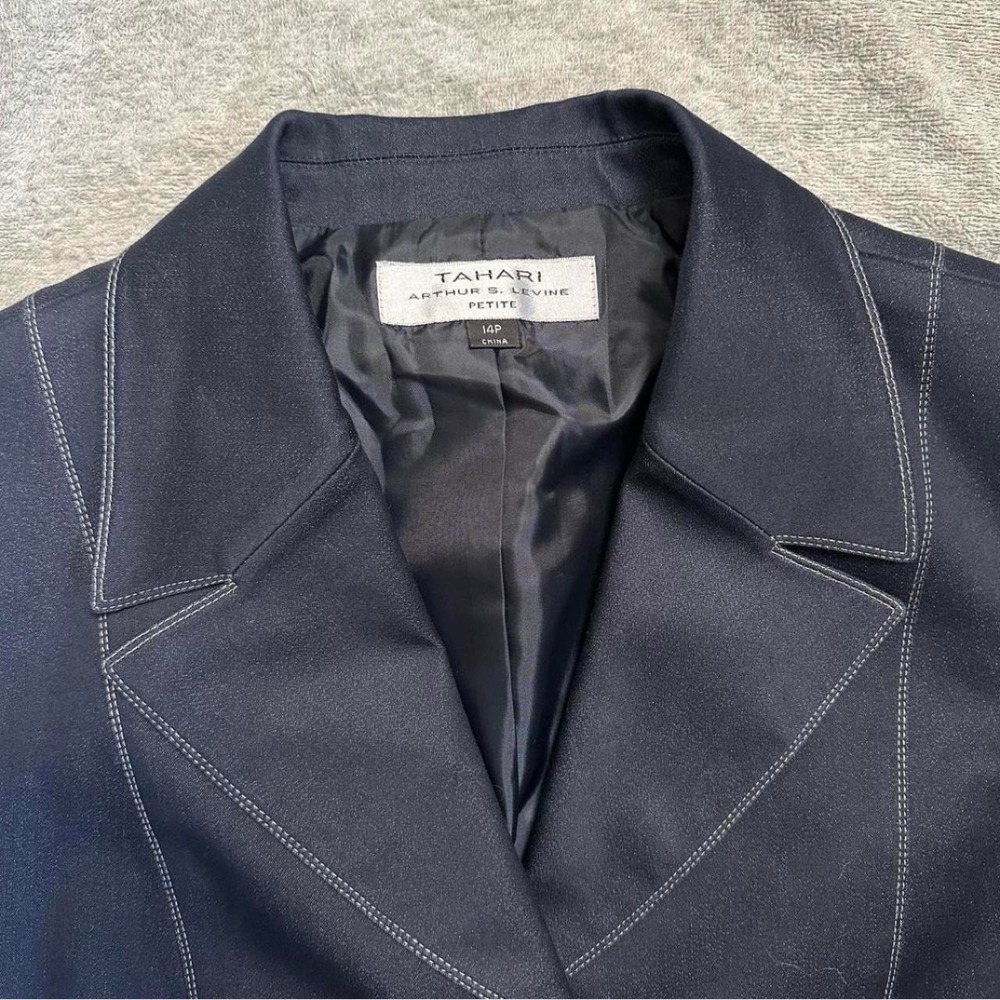 Tahari Arthur S. Levine Navy Blue Contrast Stitch Blazer Jacket 14P - Picture 6 of 7